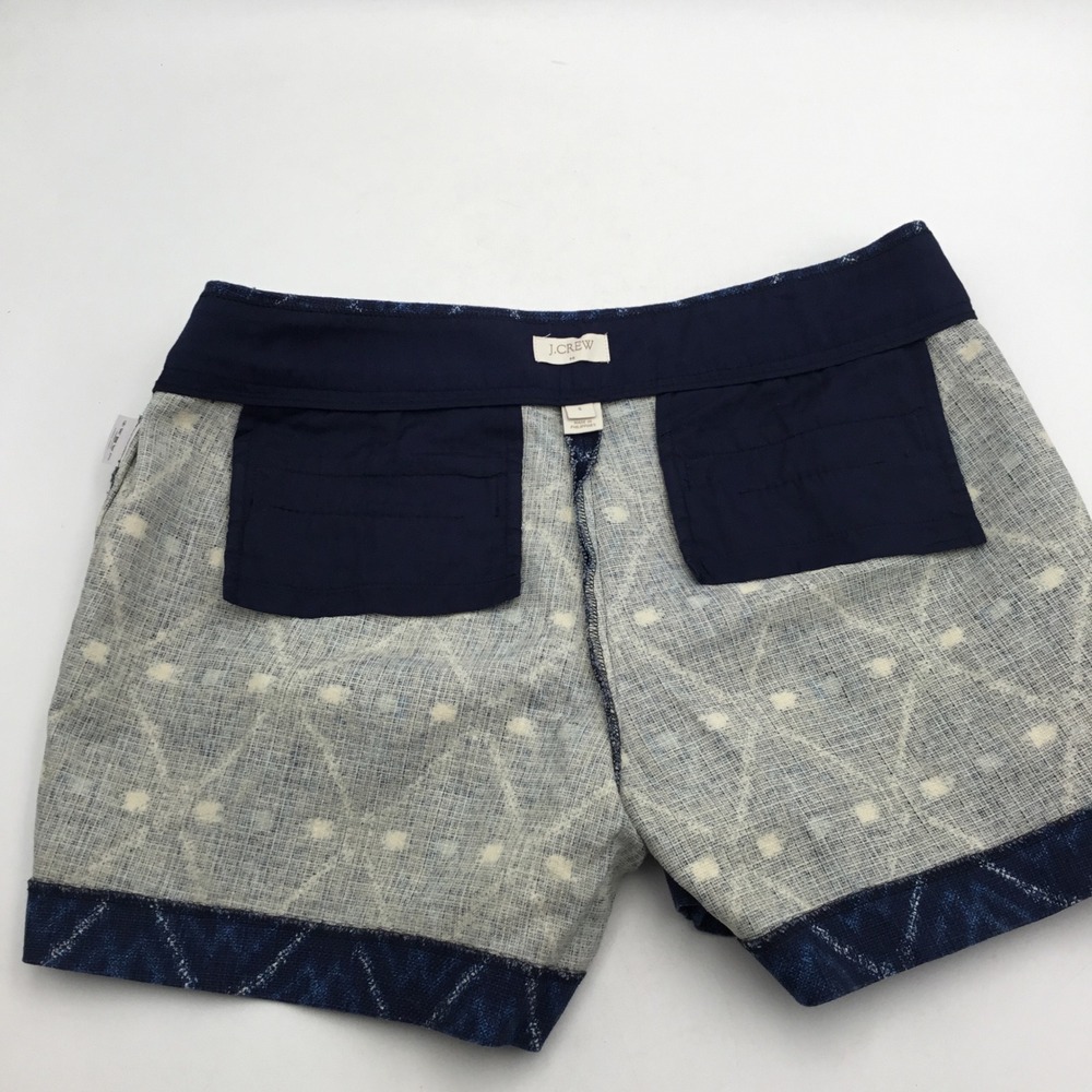 J.Crew Indigo Blue Ikat Diamond Print Shorts Side Zip Size 6 Geometric Woven - Picture 10 of 10